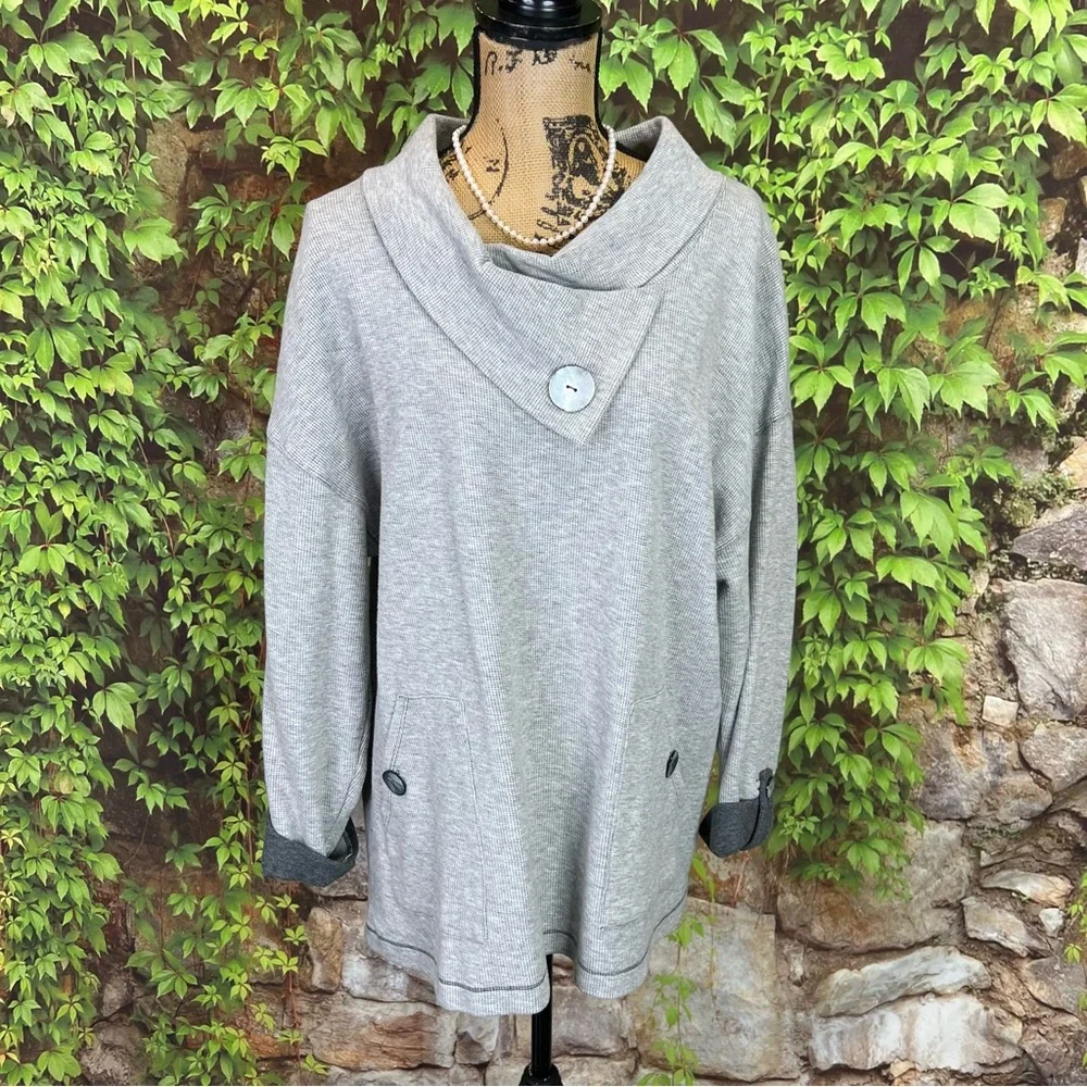 NEON BUDDHA Gray Rib Knit Athleisure Pullover, S - Picture 2 of 10